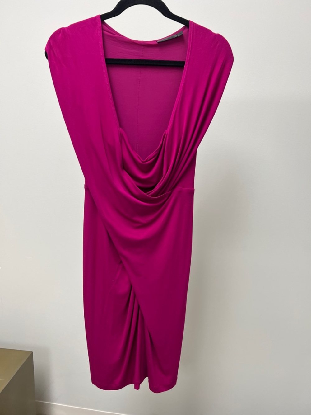 Donna Karan Draped V-Neck Midi Dress in Fuchsia Pink